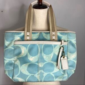 Coach Light Blue and Cream Patterned Tote